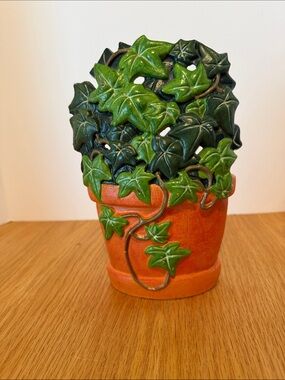 Cast Iron Door Stop Painted With Ivy And Pot
